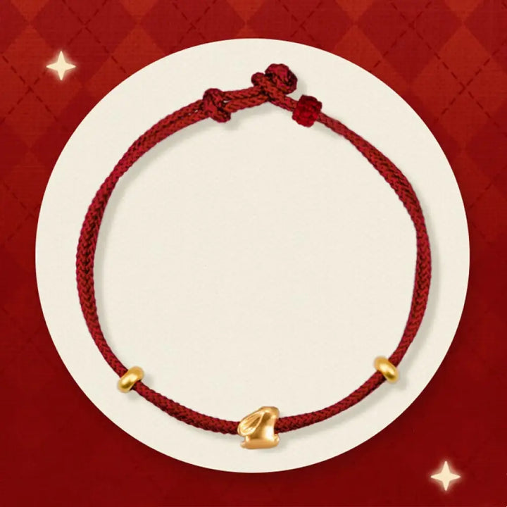 BWOOOH 999 Gold Small Lucky Rabbit Osmanthus Design Handmade Luck Braided Rope Bracelet - BWOOOH - Lucky Rabbit
