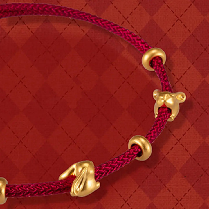 Buddha Stones 999 Gold Small Lucky Rabbit Osmanthus Design Handmade Luck Braided Rope Bracelet - BWOOOH - Double Lucky