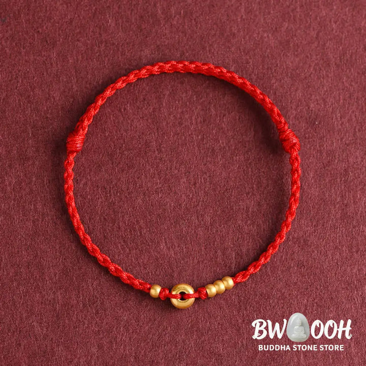Buddha Stones 999 Gold Small Peace Buckle Design Handmade Luck Braided Rope Bracelet Anklet - BWOOOH - Bracelet
