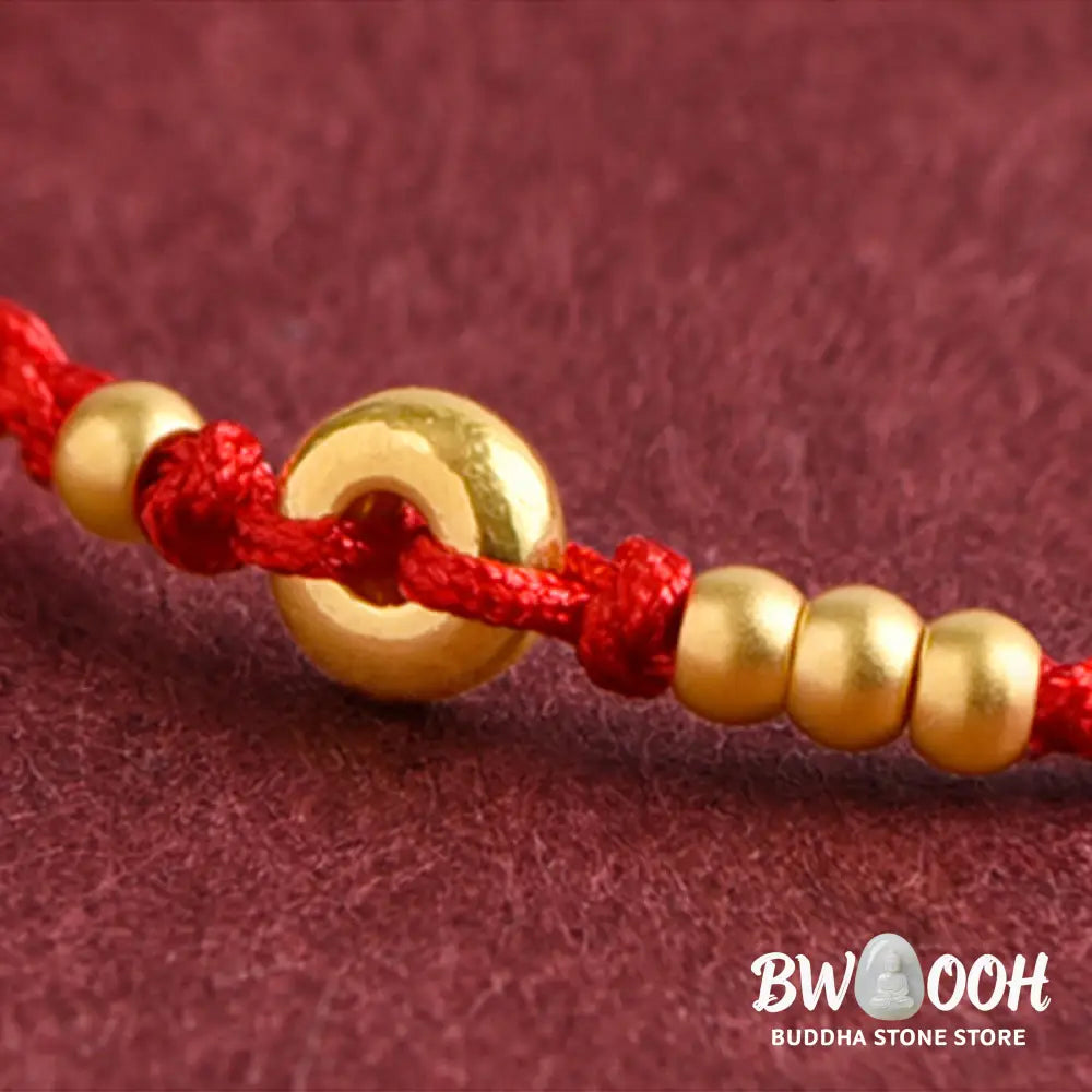 Buddha Stones 999 Gold Small Peace Buckle Design Handmade Luck Braided Rope Bracelet Anklet - BWOOOH - Bracelet