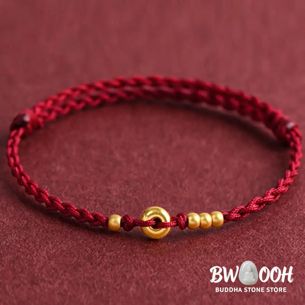 Buddha Stones 999 Gold Small Peace Buckle Design Handmade Luck Braided Rope Bracelet Anklet - BWOOOH - Bracelet