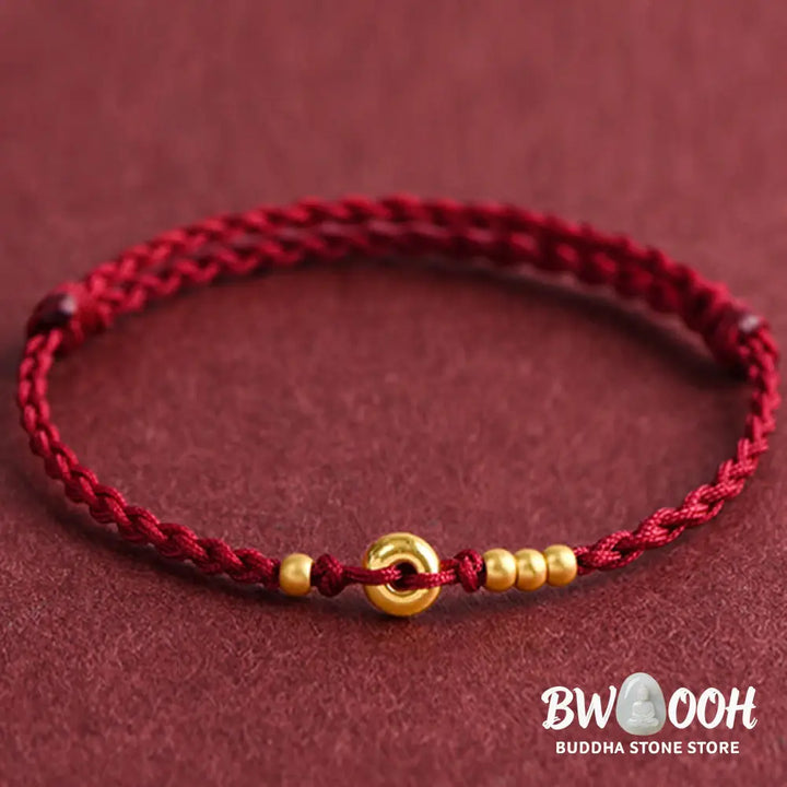 Buddha Stones 999 Gold Small Peace Buckle Design Handmade Luck Braided Rope Bracelet Anklet - BWOOOH - Bracelet
