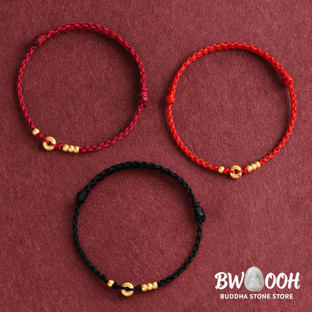 Buddha Stones 999 Gold Small Peace Buckle Design Handmade Luck Braided Rope Bracelet Anklet - BWOOOH - Bracelet