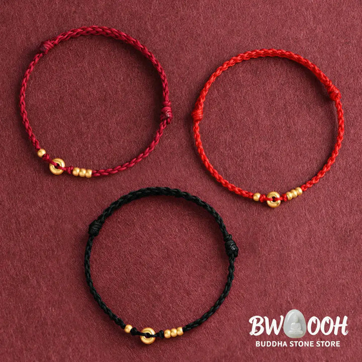Buddha Stones 999 Gold Small Peace Buckle Design Handmade Luck Braided Rope Bracelet Anklet - BWOOOH - Bracelet