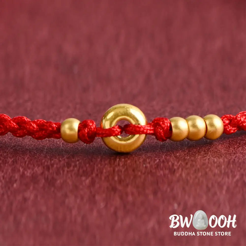 Buddha Stones 999 Gold Small Peace Buckle Design Handmade Luck Braided Rope Bracelet Anklet - BWOOOH - Bracelet