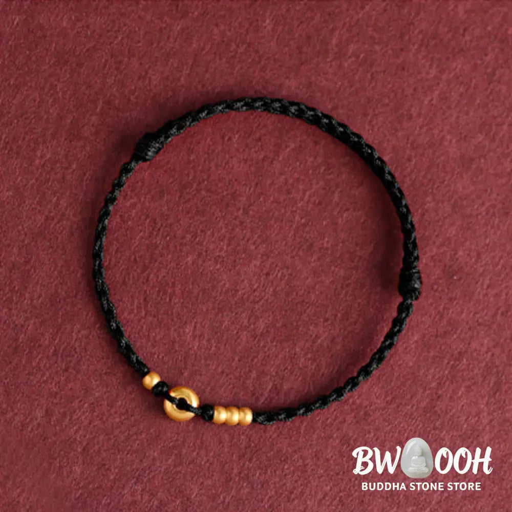 Buddha Stones 999 Gold Small Peace Buckle Design Handmade Luck Braided Rope Bracelet Anklet - BWOOOH - Bracelet