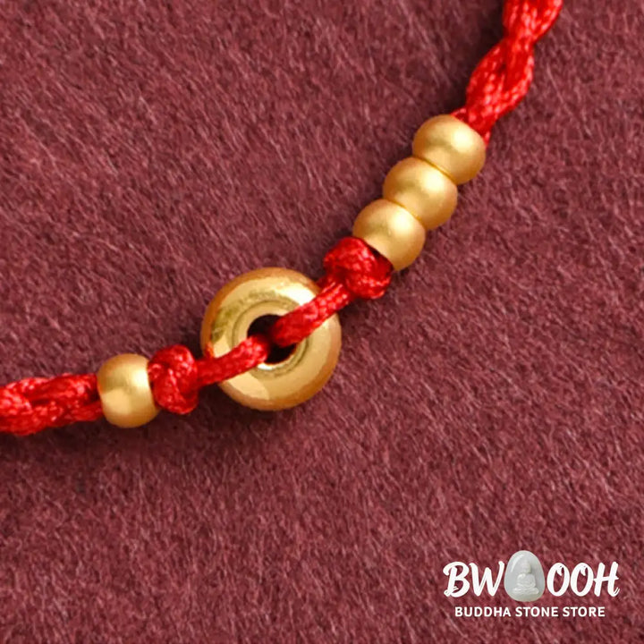 Buddha Stones 999 Gold Small Peace Buckle Design Handmade Luck Braided Rope Bracelet Anklet - BWOOOH - Bracelet
