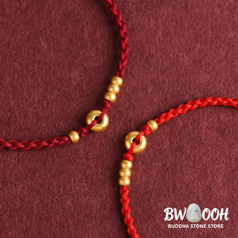 Buddha Stones 999 Gold Small Peace Buckle Design Handmade Luck Braided Rope Bracelet Anklet - BWOOOH - Bracelet