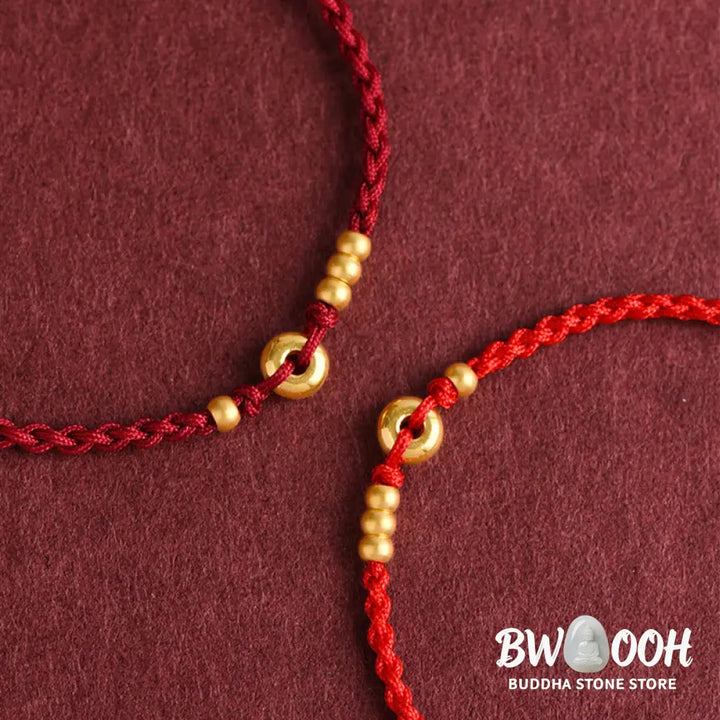 Buddha Stones 999 Gold Small Peace Buckle Design Handmade Luck Braided Rope Bracelet Anklet - BWOOOH - Bracelet