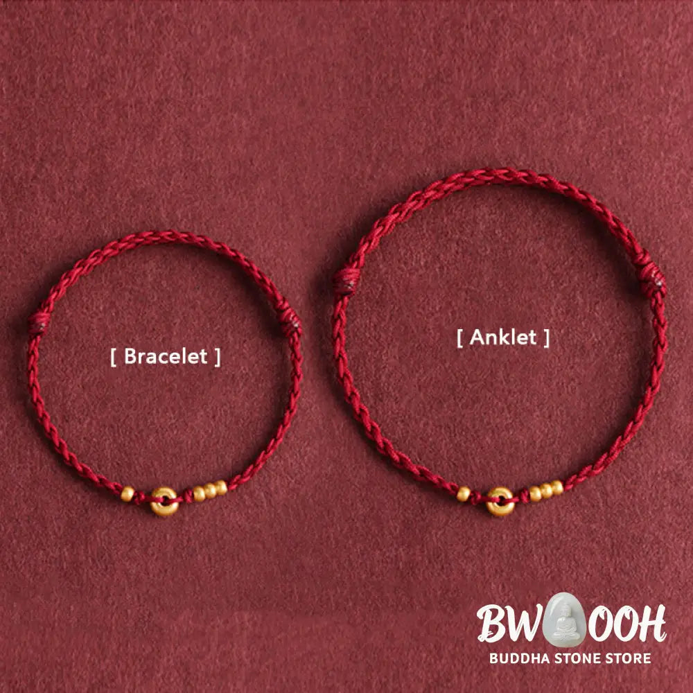 Buddha Stones 999 Gold Small Peace Buckle Design Handmade Luck Braided Rope Bracelet Anklet - BWOOOH - Bracelet