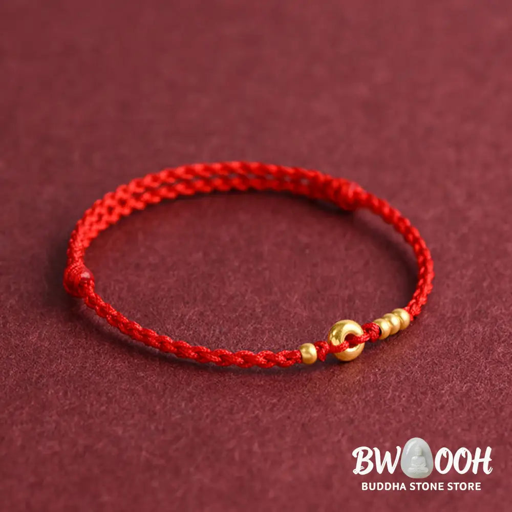 Buddha Stones 999 Gold Small Peace Buckle Design Handmade Luck Braided Rope Bracelet Anklet - BWOOOH - Bracelet