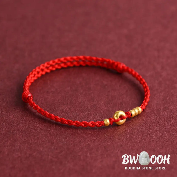 Buddha Stones 999 Gold Small Peace Buckle Design Handmade Luck Braided Rope Bracelet Anklet - BWOOOH - Bracelet