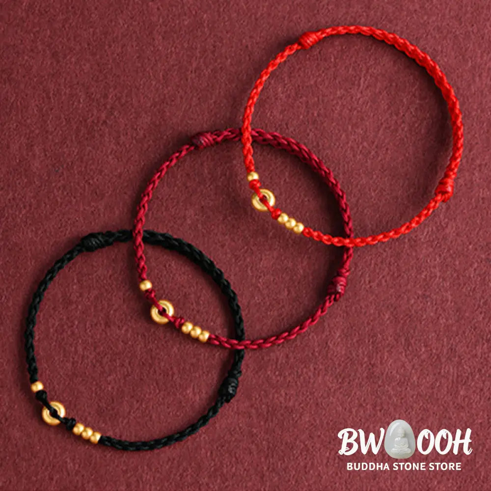 Buddha Stones 999 Gold Small Peace Buckle Design Handmade Luck Braided Rope Bracelet Anklet - BWOOOH - Bracelet