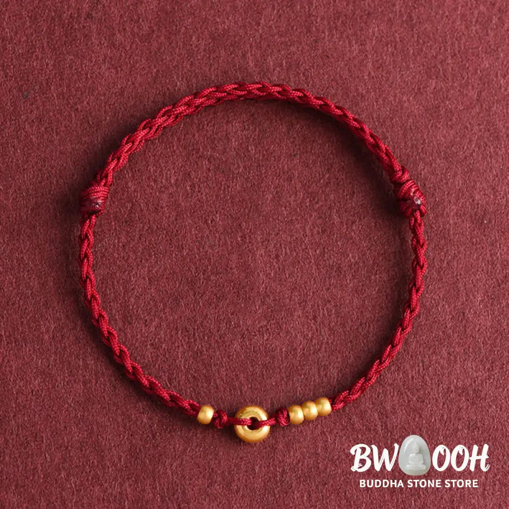 Buddha Stones 999 Gold Small Peace Buckle Design Handmade Luck Braided Rope Bracelet Anklet - BWOOOH - Bracelet