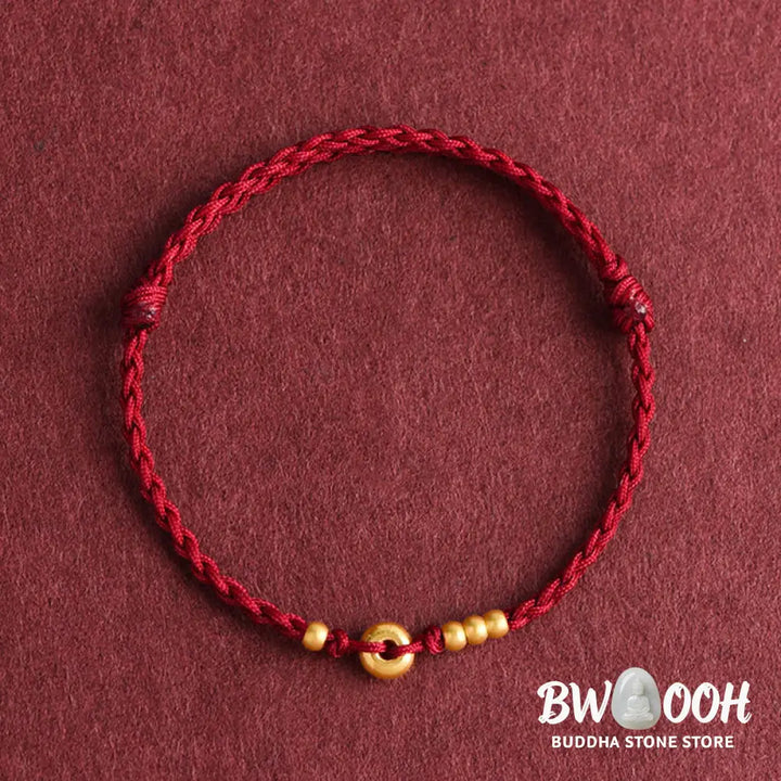 Buddha Stones 999 Gold Small Peace Buckle Design Handmade Luck Braided Rope Bracelet Anklet - BWOOOH - Bracelet