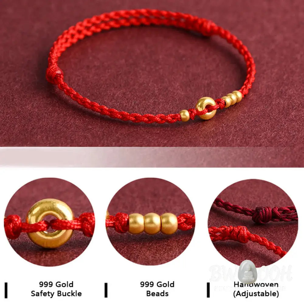 Buddha Stones 999 Gold Small Peace Buckle Design Handmade Luck Braided Rope Bracelet Anklet - BWOOOH - Bracelet