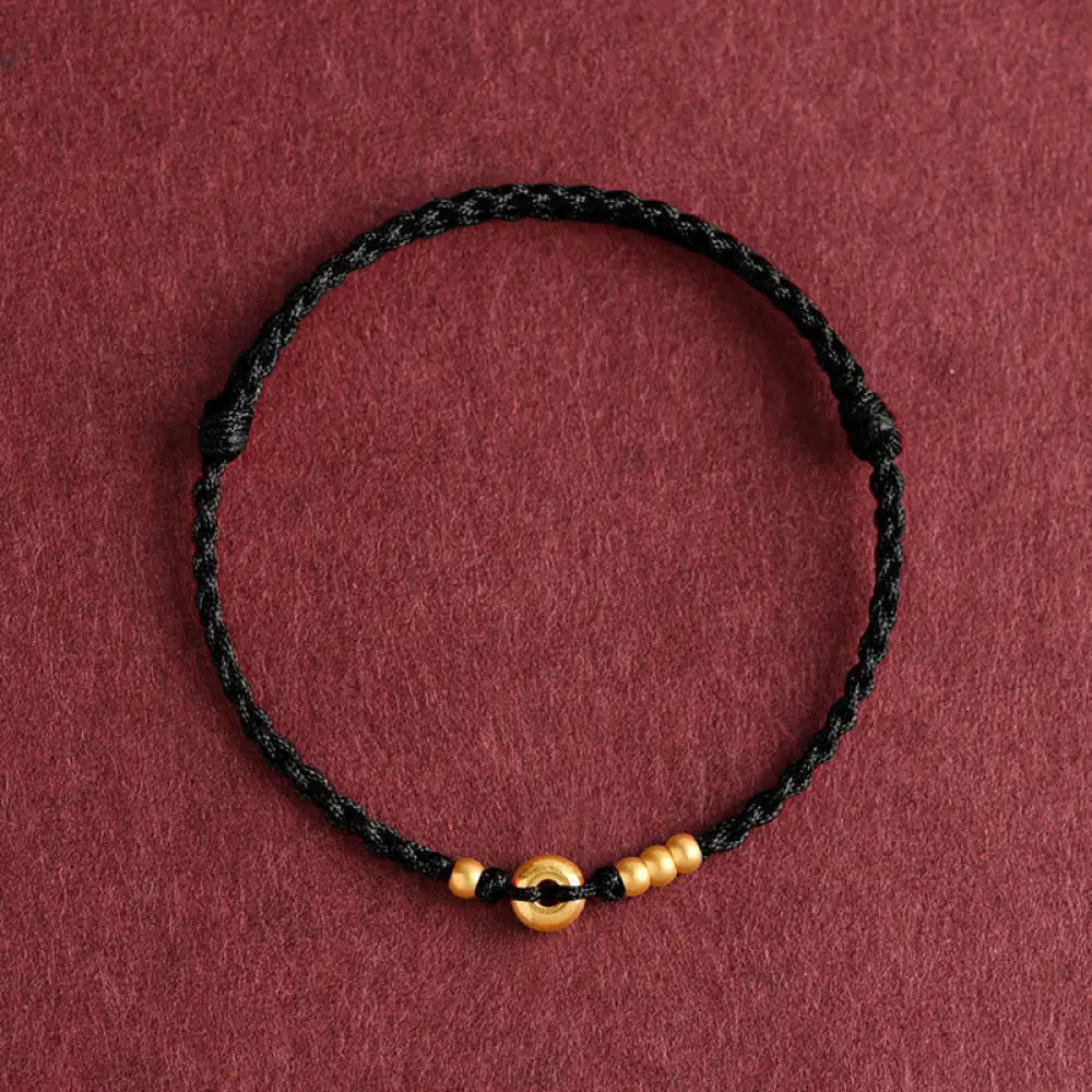 Buddha Stones 999 Gold Small Peace Buckle Design Handmade Luck Braided Rope Bracelet Anklet - BWOOOH - Bracelet(Wrist