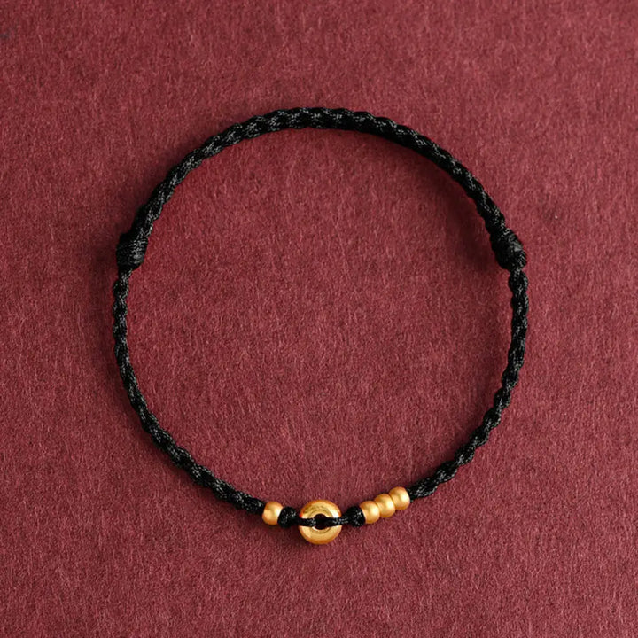 Buddha Stones 999 Gold Small Peace Buckle Design Handmade Luck Braided Rope Bracelet Anklet - BWOOOH - Bracelet(Wrist