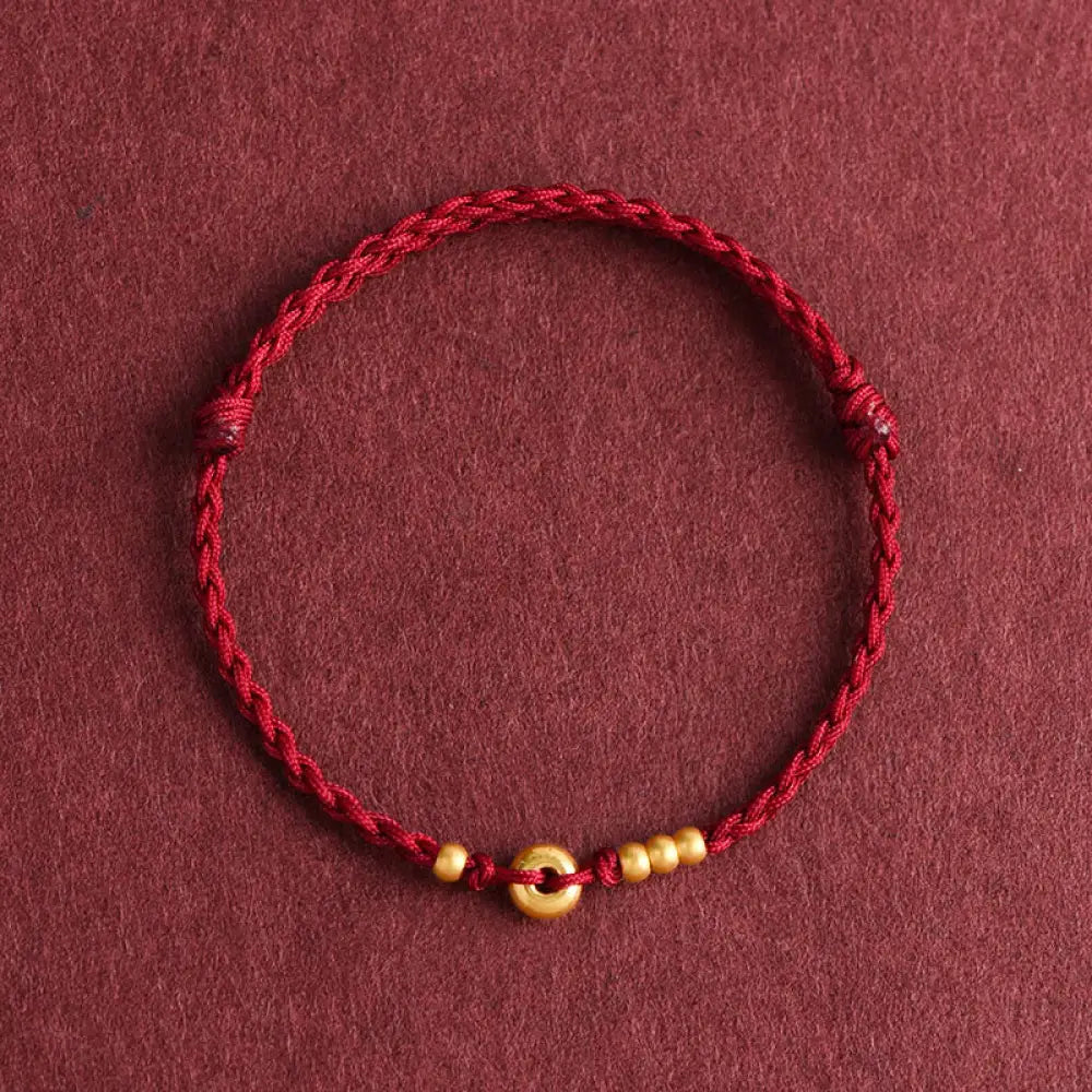 Buddha Stones 999 Gold Small Peace Buckle Design Handmade Luck Braided Rope Bracelet Anklet - BWOOOH - Bracelet(Wrist