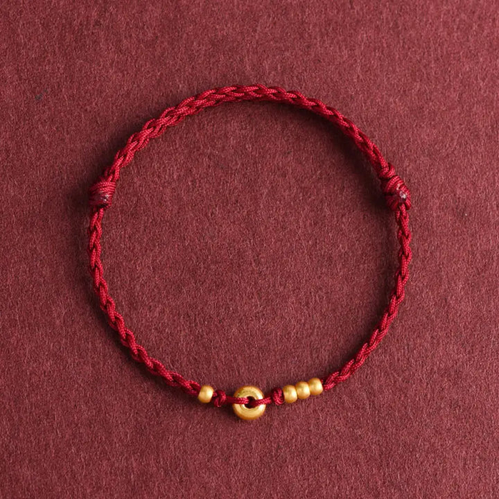 Buddha Stones 999 Gold Small Peace Buckle Design Handmade Luck Braided Rope Bracelet Anklet - BWOOOH - Bracelet(Wrist