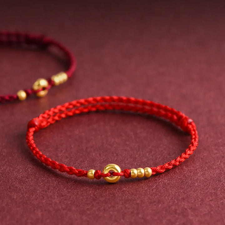 BWOOOH 999 Gold Small Peace Buckle Design Handmade Luck Braided Rope Bracelet Anklet - BWOOOH - Bracelet(Wrist