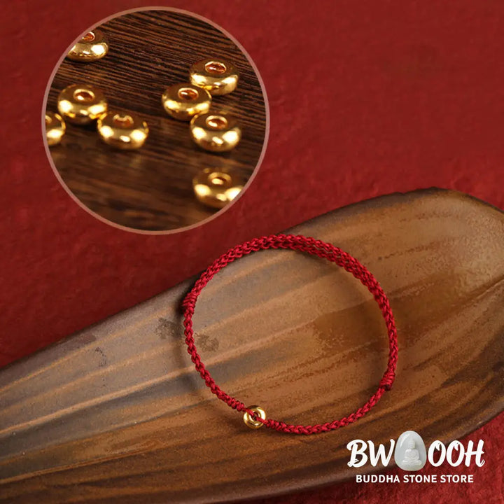 Buddha Stones 999 Gold Small Peace Buckle Red String Protection Luck Braided Bracelet Anklet - BWOOOH - Bracelet Anklet