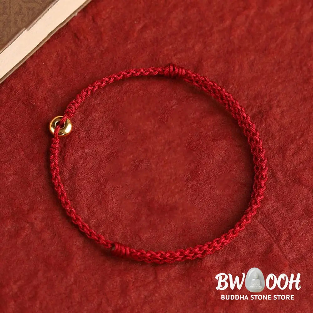 Buddha Stones 999 Gold Small Peace Buckle Red String Protection Luck Braided Bracelet Anklet - BWOOOH - Bracelet Anklet