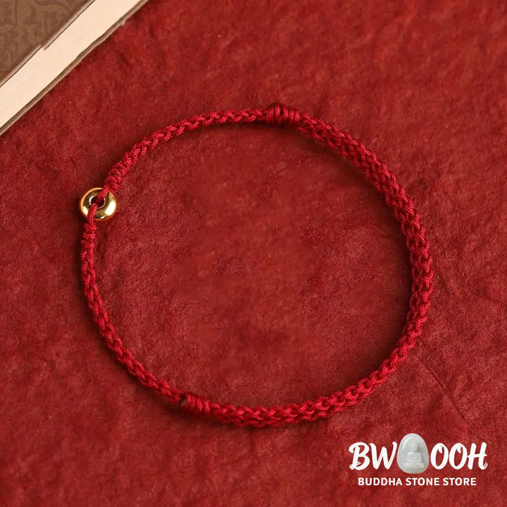 Buddha Stones 999 Gold Small Peace Buckle Red String Protection Luck Braided Bracelet Anklet - BWOOOH - Bracelet Anklet