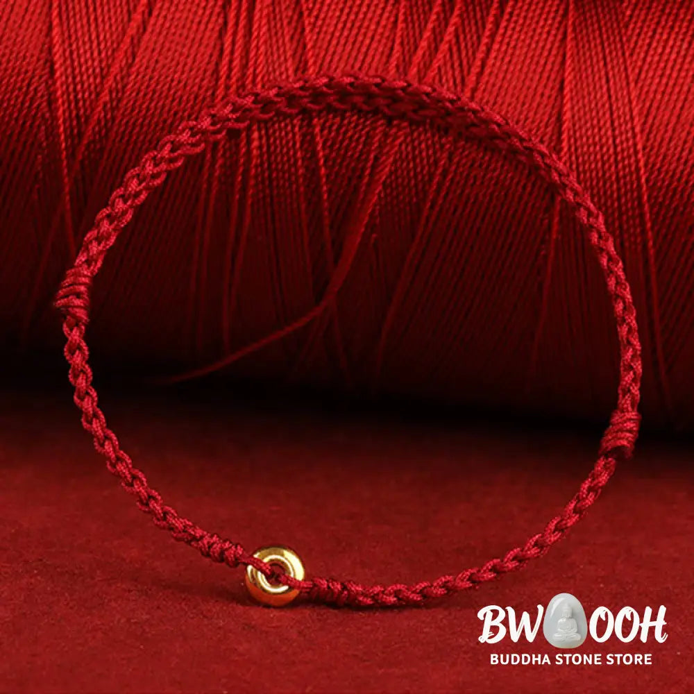 Buddha Stones 999 Gold Small Peace Buckle Red String Protection Luck Braided Bracelet Anklet - BWOOOH - Bracelet Anklet