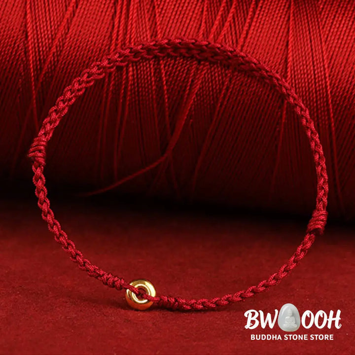 Buddha Stones 999 Gold Small Peace Buckle Red String Protection Luck Braided Bracelet Anklet - BWOOOH - Bracelet Anklet