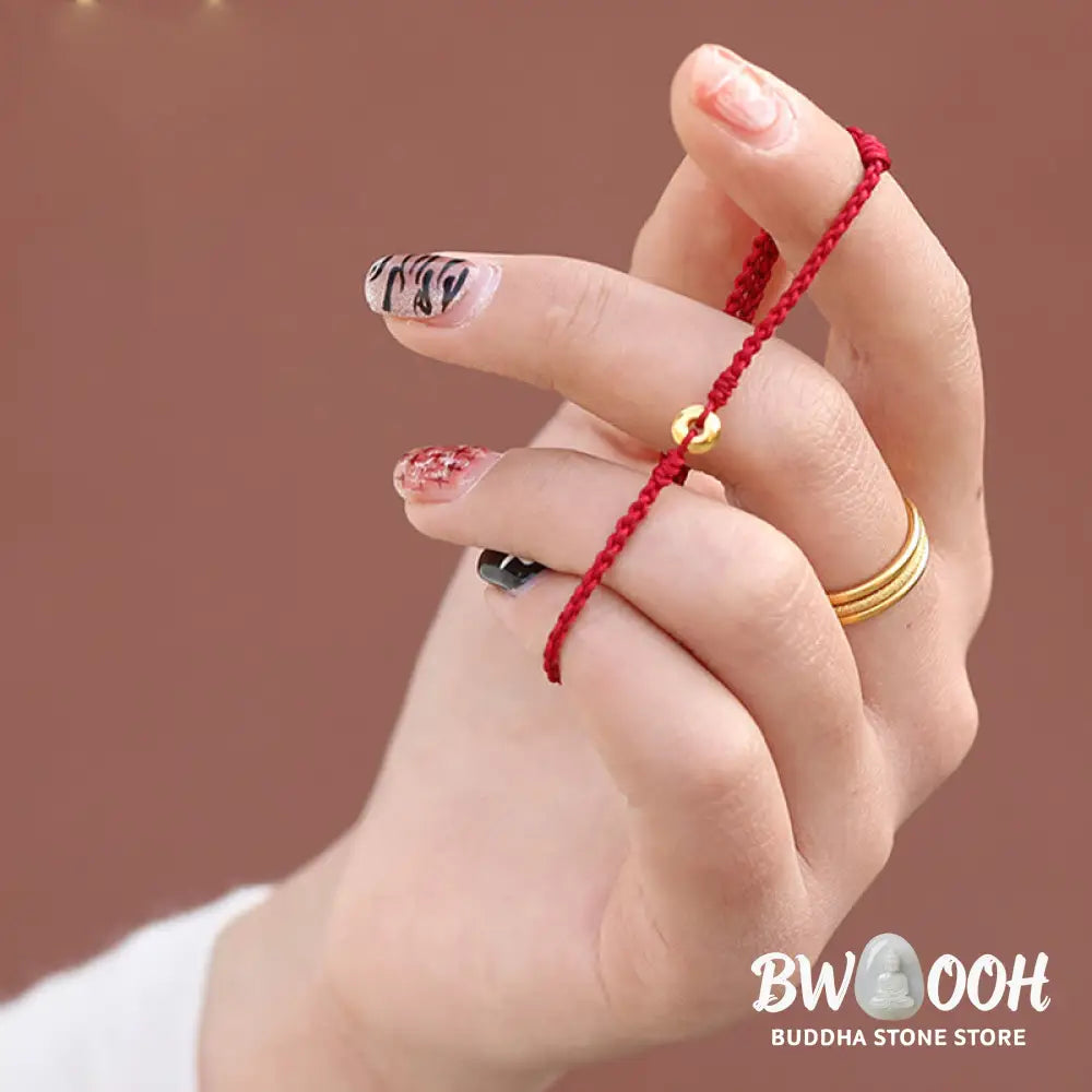 Buddha Stones 999 Gold Small Peace Buckle Red String Protection Luck Braided Bracelet Anklet - BWOOOH - Bracelet Anklet