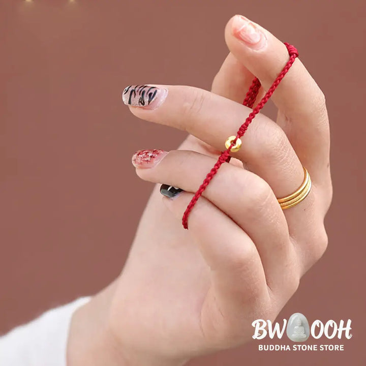 Buddha Stones 999 Gold Small Peace Buckle Red String Protection Luck Braided Bracelet Anklet - BWOOOH - Bracelet Anklet