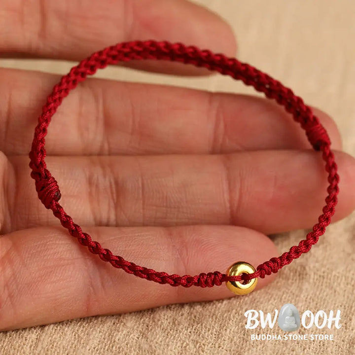 Buddha Stones 999 Gold Small Peace Buckle Red String Protection Luck Braided Bracelet Anklet - BWOOOH - Bracelet Anklet