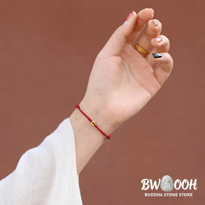 Buddha Stones 999 Gold Small Peace Buckle Red String Protection Luck Braided Bracelet Anklet - BWOOOH - Bracelet Anklet