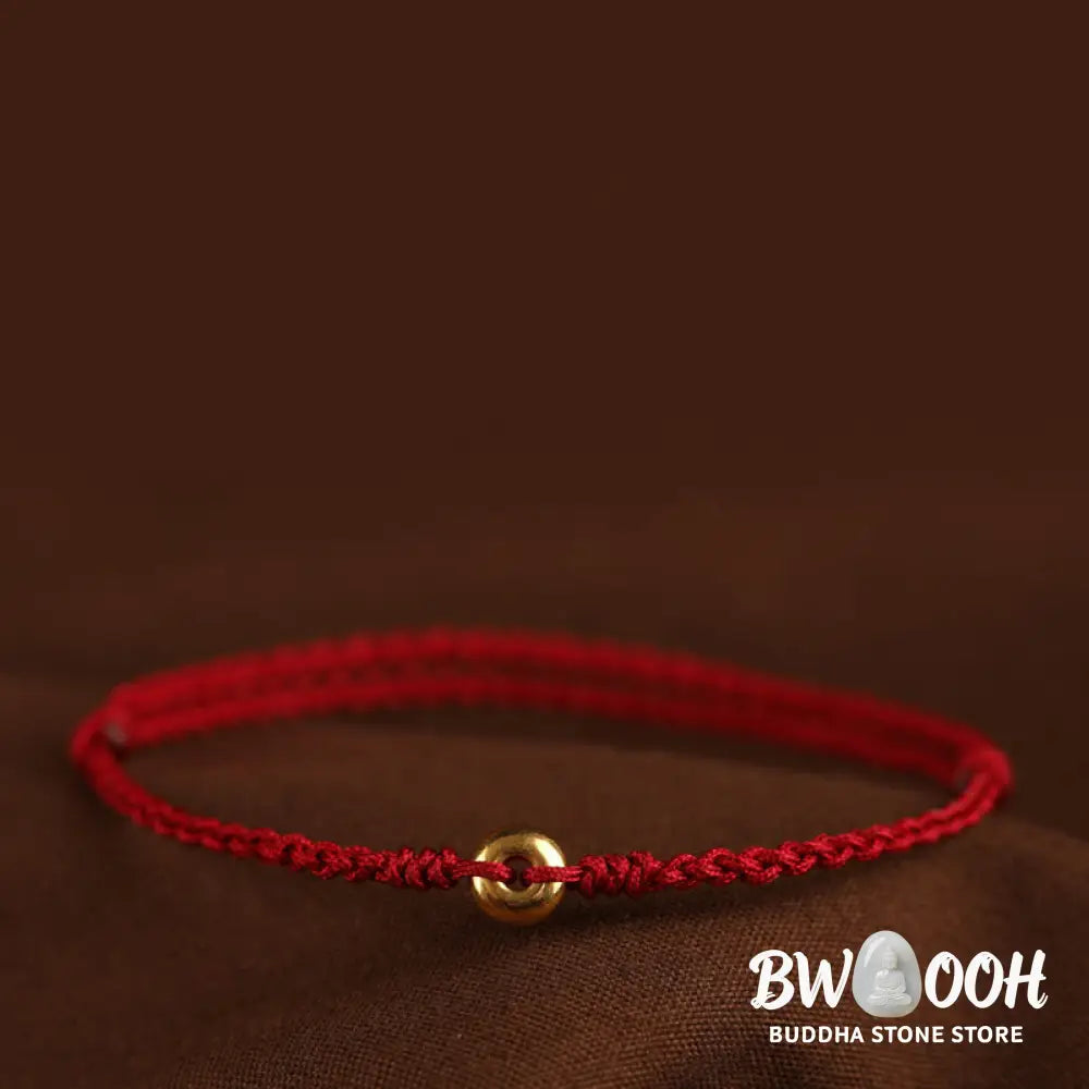 Buddha Stones 999 Gold Small Peace Buckle Red String Protection Luck Braided Bracelet Anklet - BWOOOH - Bracelet Anklet