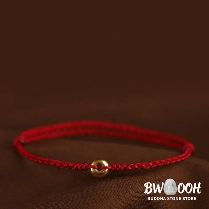 Buddha Stones 999 Gold Small Peace Buckle Red String Protection Luck Braided Bracelet Anklet - BWOOOH - Bracelet Anklet