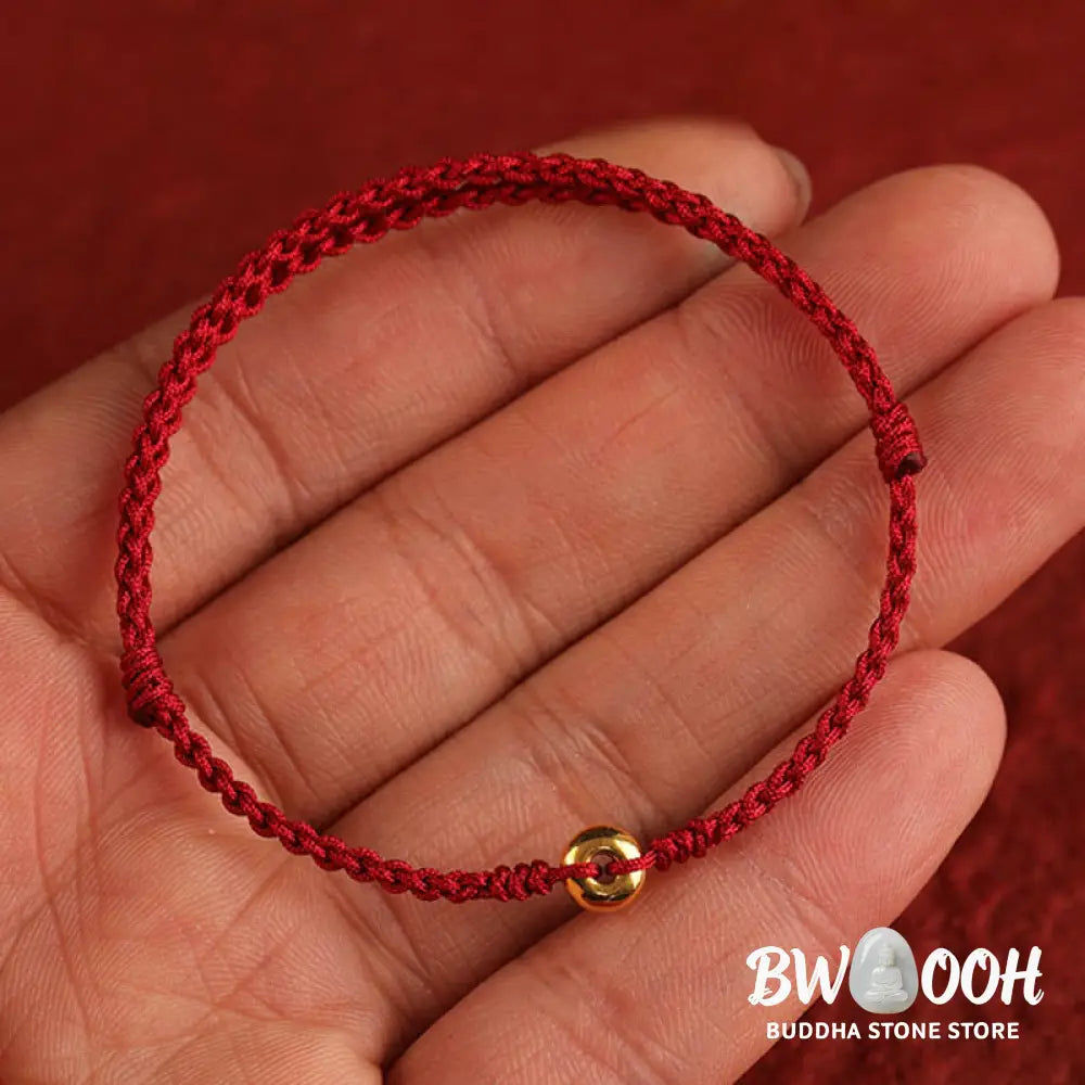Buddha Stones 999 Gold Small Peace Buckle Red String Protection Luck Braided Bracelet Anklet - BWOOOH - Bracelet Anklet
