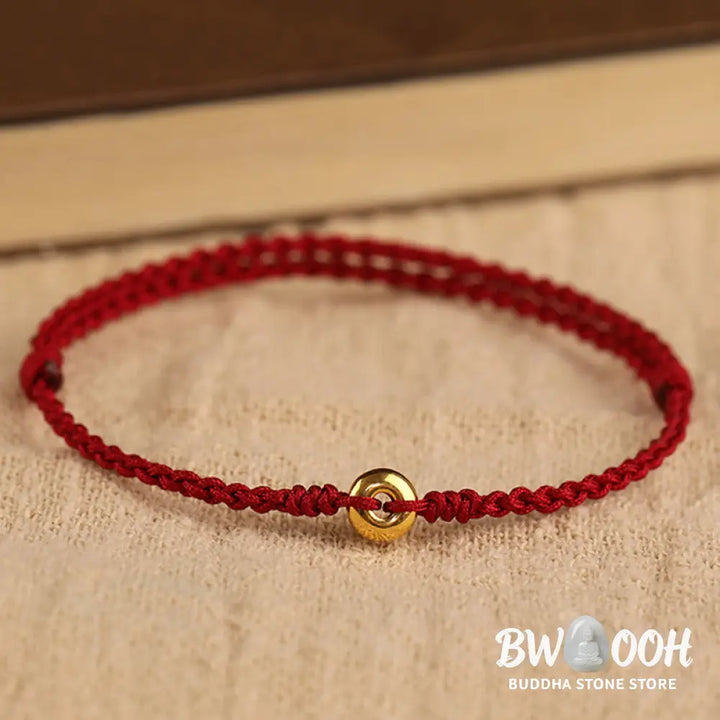 Buddha Stones 999 Gold Small Peace Buckle Red String Protection Luck Braided Bracelet Anklet - BWOOOH - Bracelet Anklet