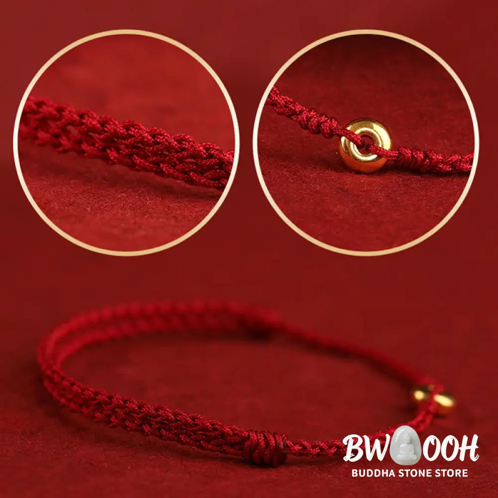 Buddha Stones 999 Gold Small Peace Buckle Red String Protection Luck Braided Bracelet Anklet - BWOOOH - Bracelet Anklet