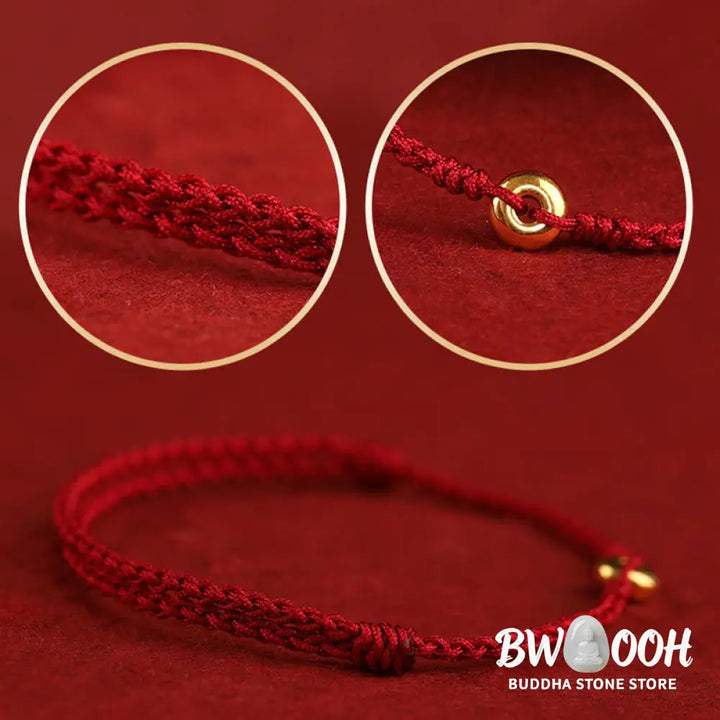 Buddha Stones 999 Gold Small Peace Buckle Red String Protection Luck Braided Bracelet Anklet - BWOOOH - Bracelet Anklet