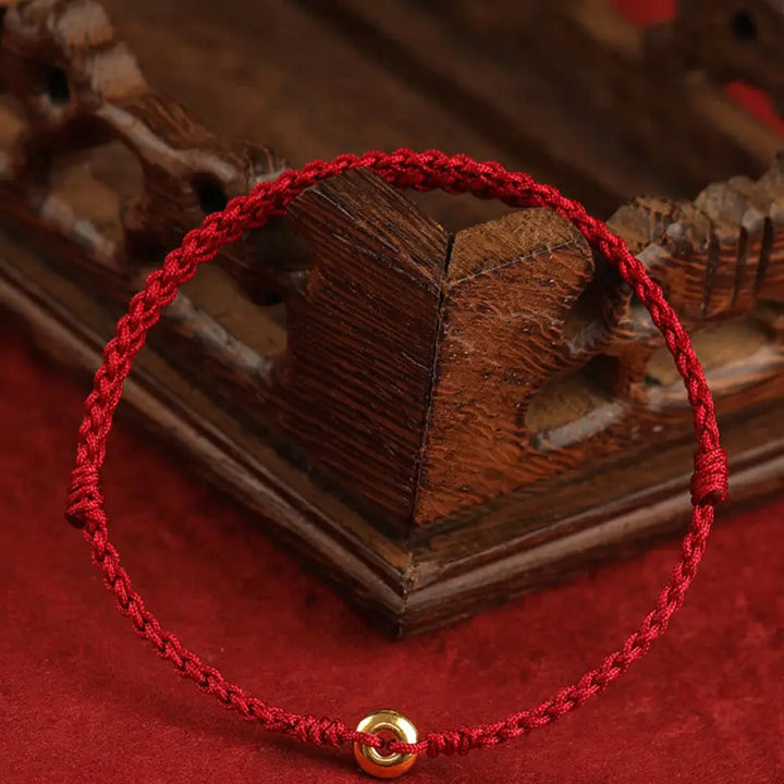 Buddha Stones 999 Gold Small Peace Buckle Red String Protection Luck Braided Bracelet Anklet - BWOOOH - 999 Gold