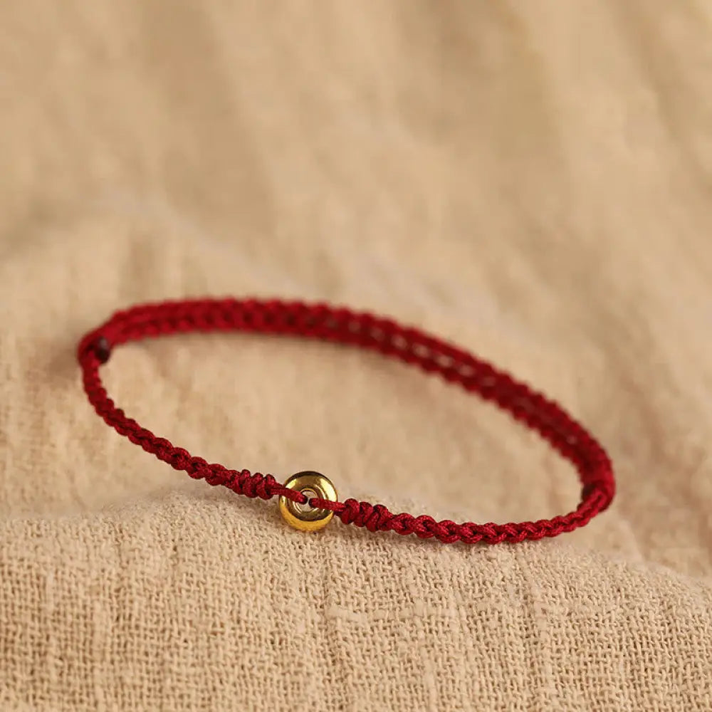 BWOOOH 999 Gold Small Peace Buckle Red String Protection Luck Braided Bracelet Anklet - BWOOOH - 999 Gold