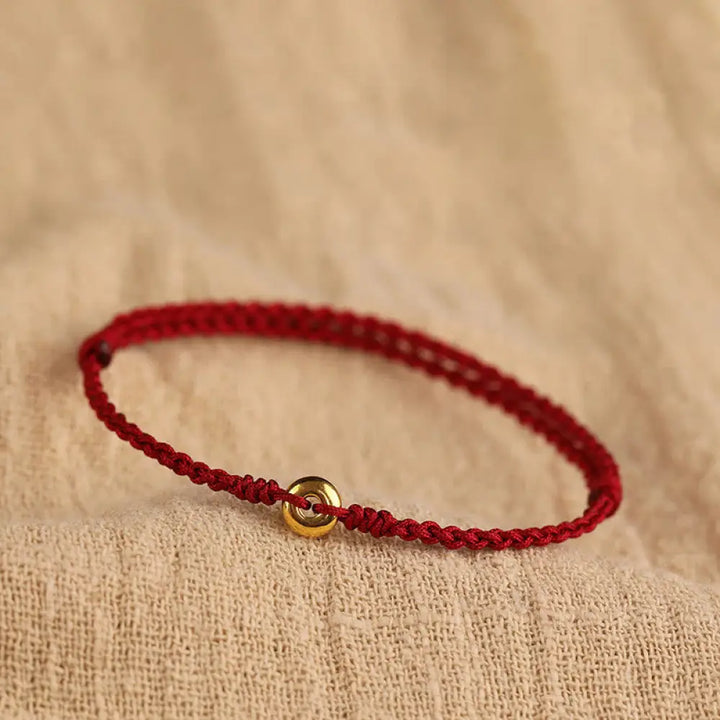 BWOOOH 999 Gold Small Peace Buckle Red String Protection Luck Braided Bracelet Anklet - BWOOOH - 999 Gold