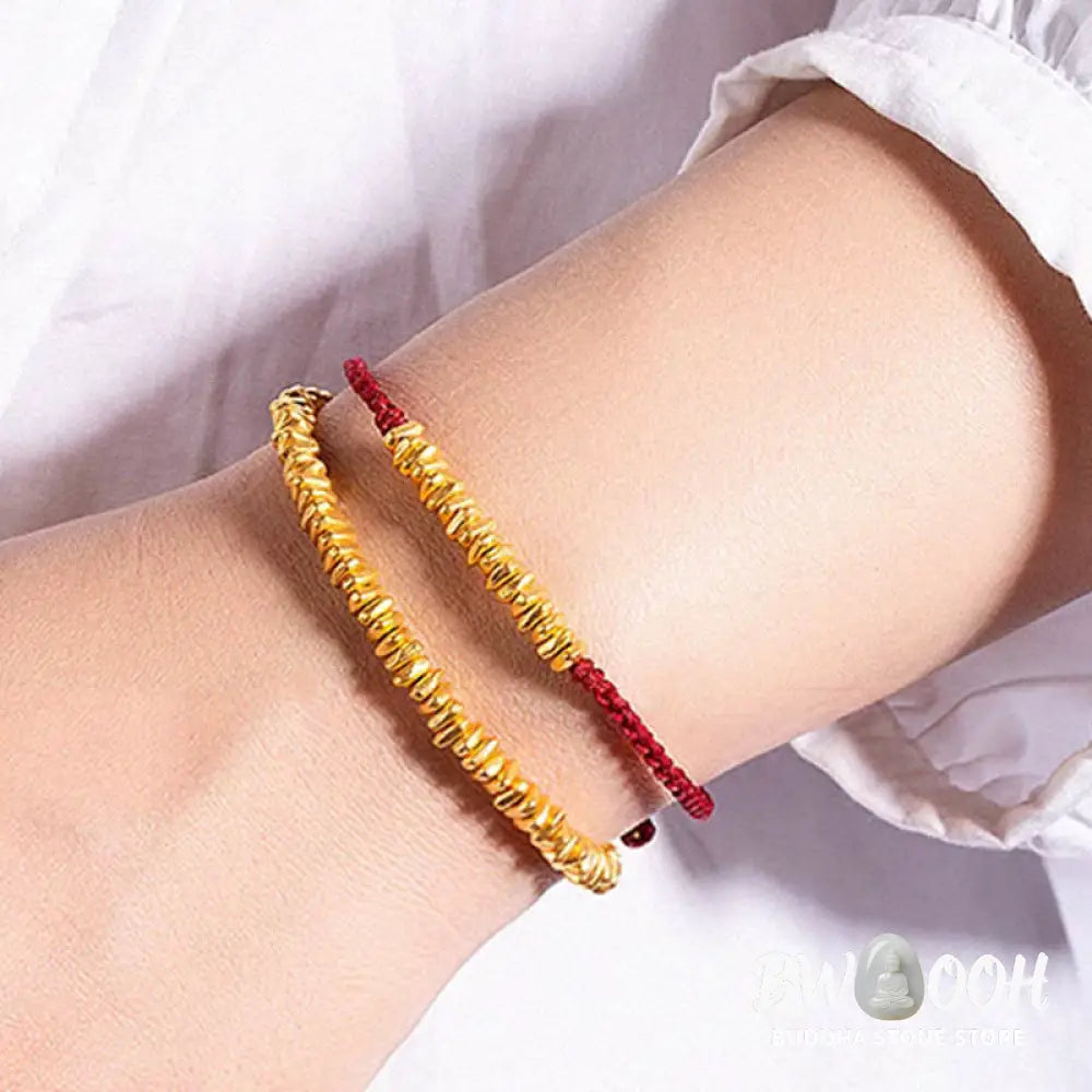Buddha Stones 999 Gold Small Gold Pieces Design Handmade Protection Braided Rope Bracelet - BWOOOH - Bracelet