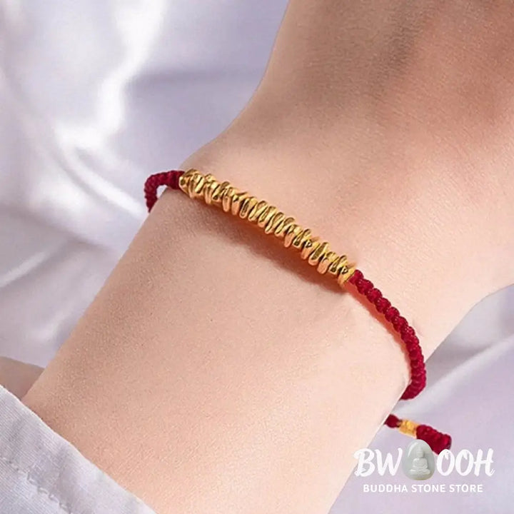 Buddha Stones 999 Gold Small Gold Pieces Design Handmade Protection Braided Rope Bracelet - BWOOOH - Bracelet