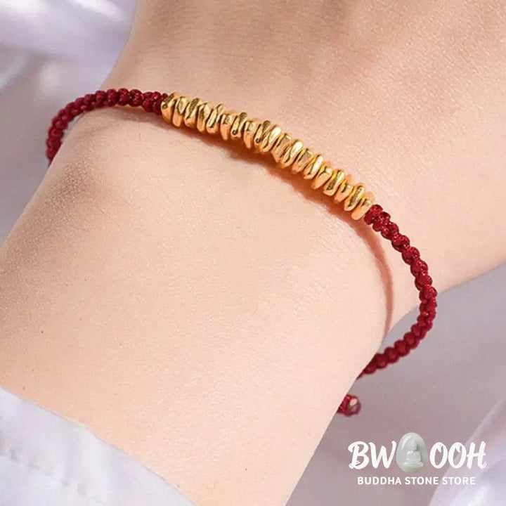 Buddha Stones 999 Gold Small Gold Pieces Design Handmade Protection Braided Rope Bracelet - BWOOOH - Bracelet