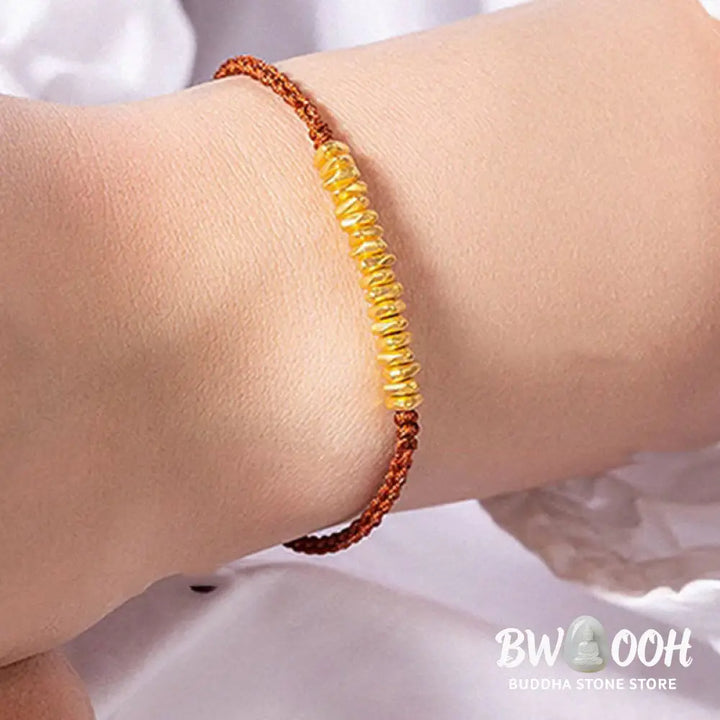 Buddha Stones 999 Gold Small Gold Pieces Design Handmade Protection Braided Rope Bracelet - BWOOOH - Bracelet
