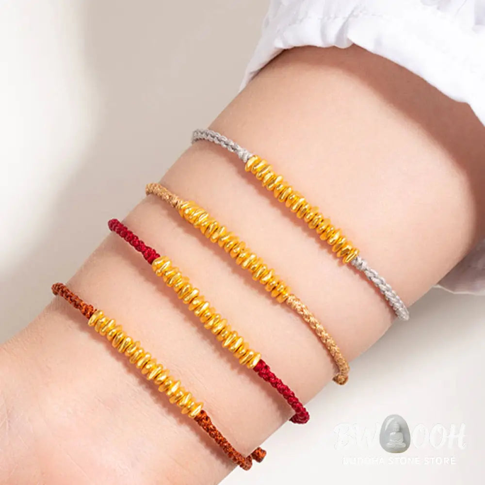 Buddha Stones 999 Gold Small Gold Pieces Design Handmade Protection Braided Rope Bracelet - BWOOOH - Bracelet