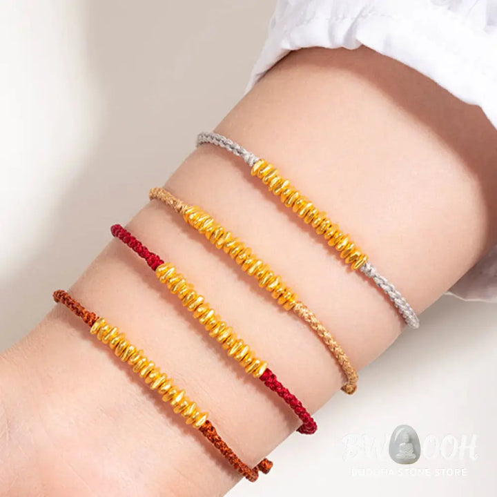 Buddha Stones 999 Gold Small Gold Pieces Design Handmade Protection Braided Rope Bracelet - BWOOOH - Bracelet