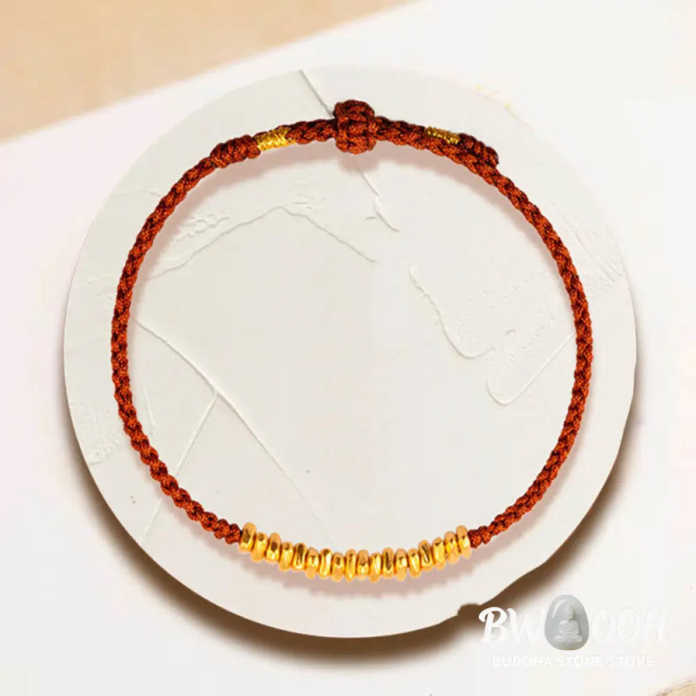Buddha Stones 999 Gold Small Gold Pieces Design Handmade Protection Braided Rope Bracelet - BWOOOH - Bracelet
